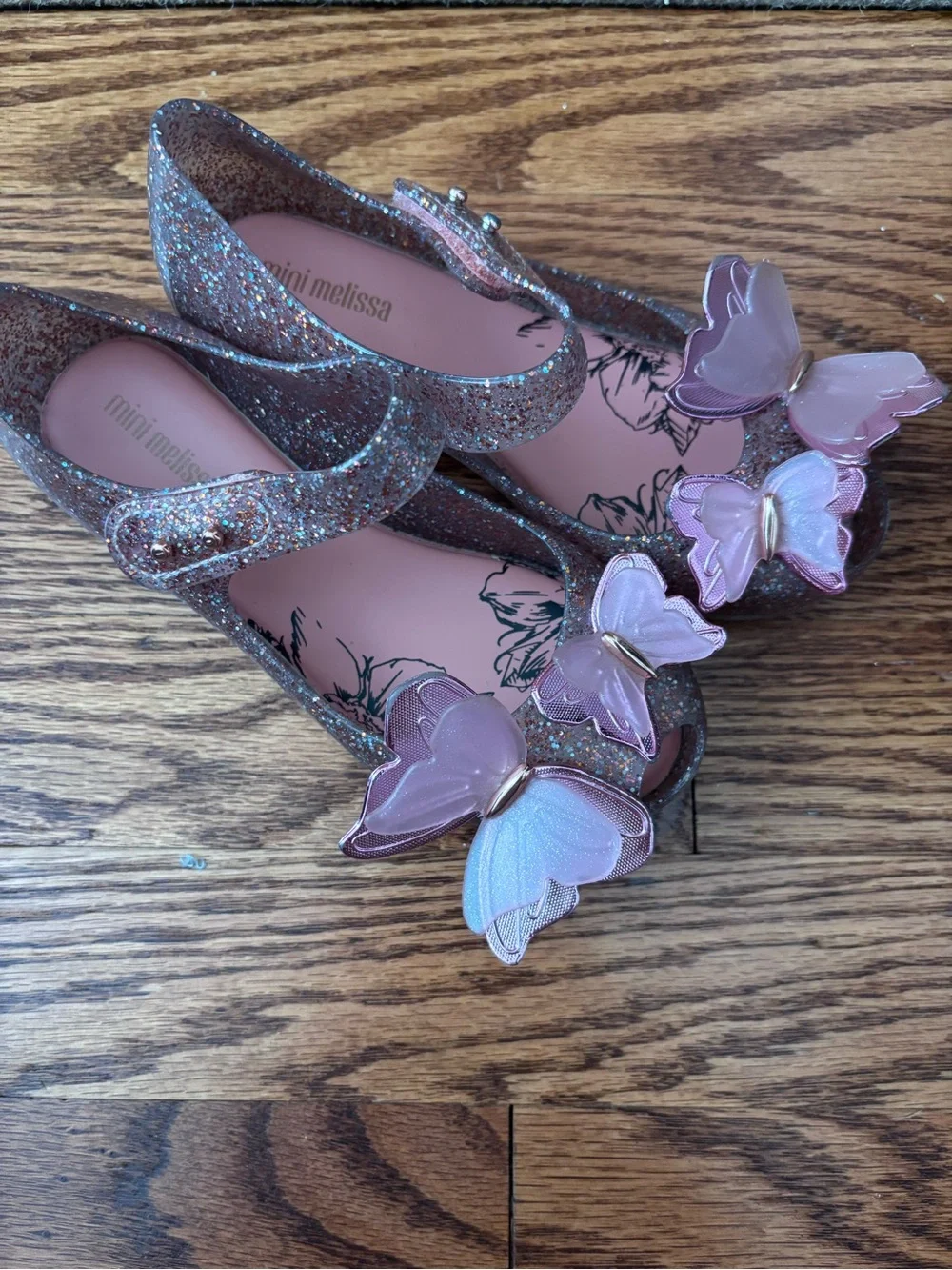 Mini Melissa Sparkle Pink Butterfly Mary Jane Flats